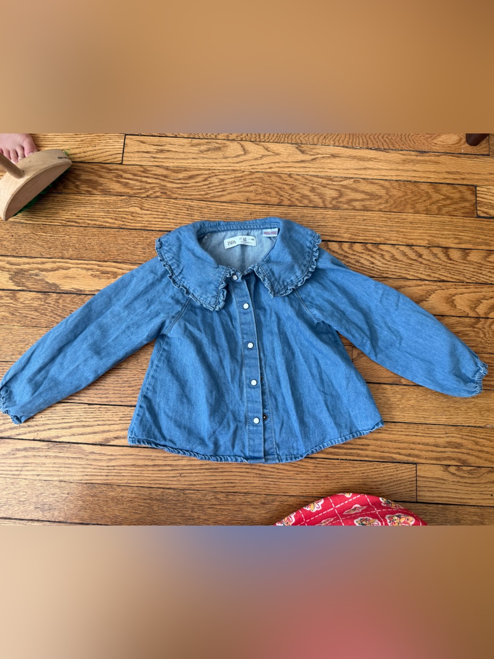 Zara Denim Shirt with Ruffle Collar - Size 2 / 3